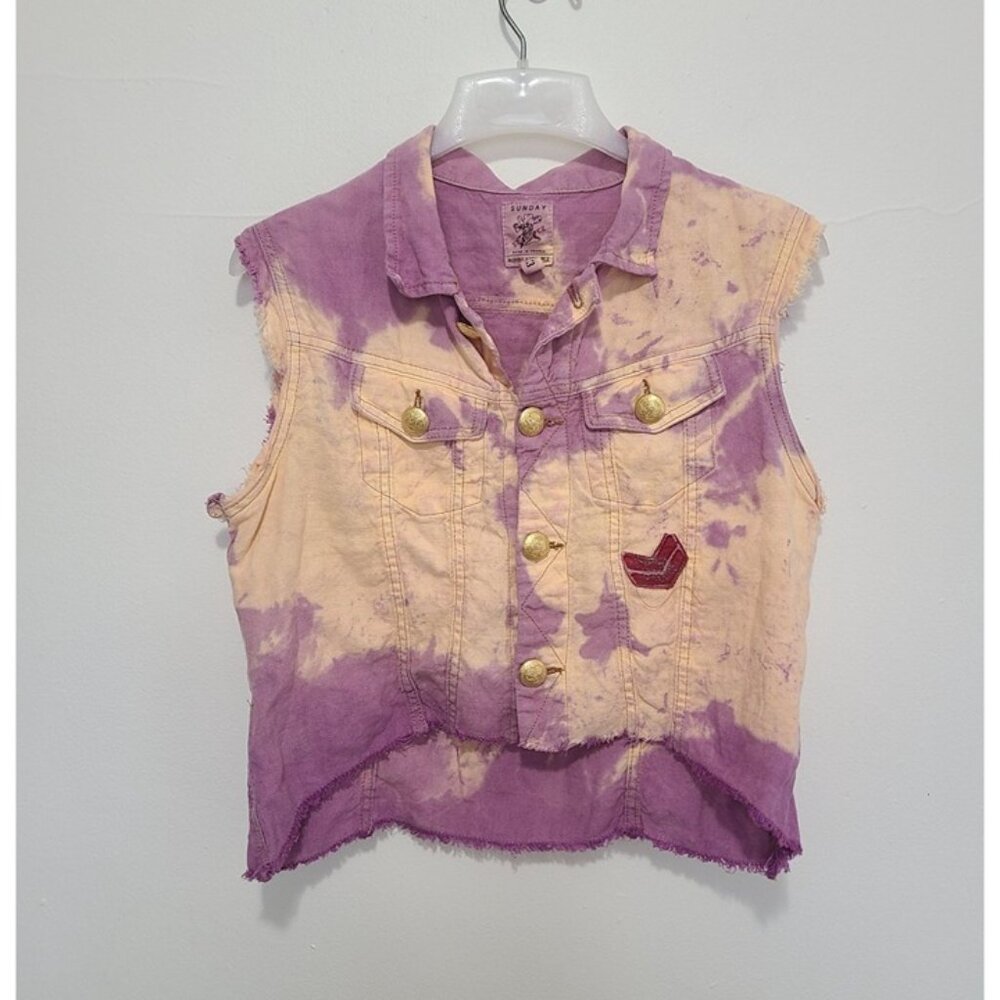Sunday St Tropez Vest Top Purple Distressed Size 3 Made In France
